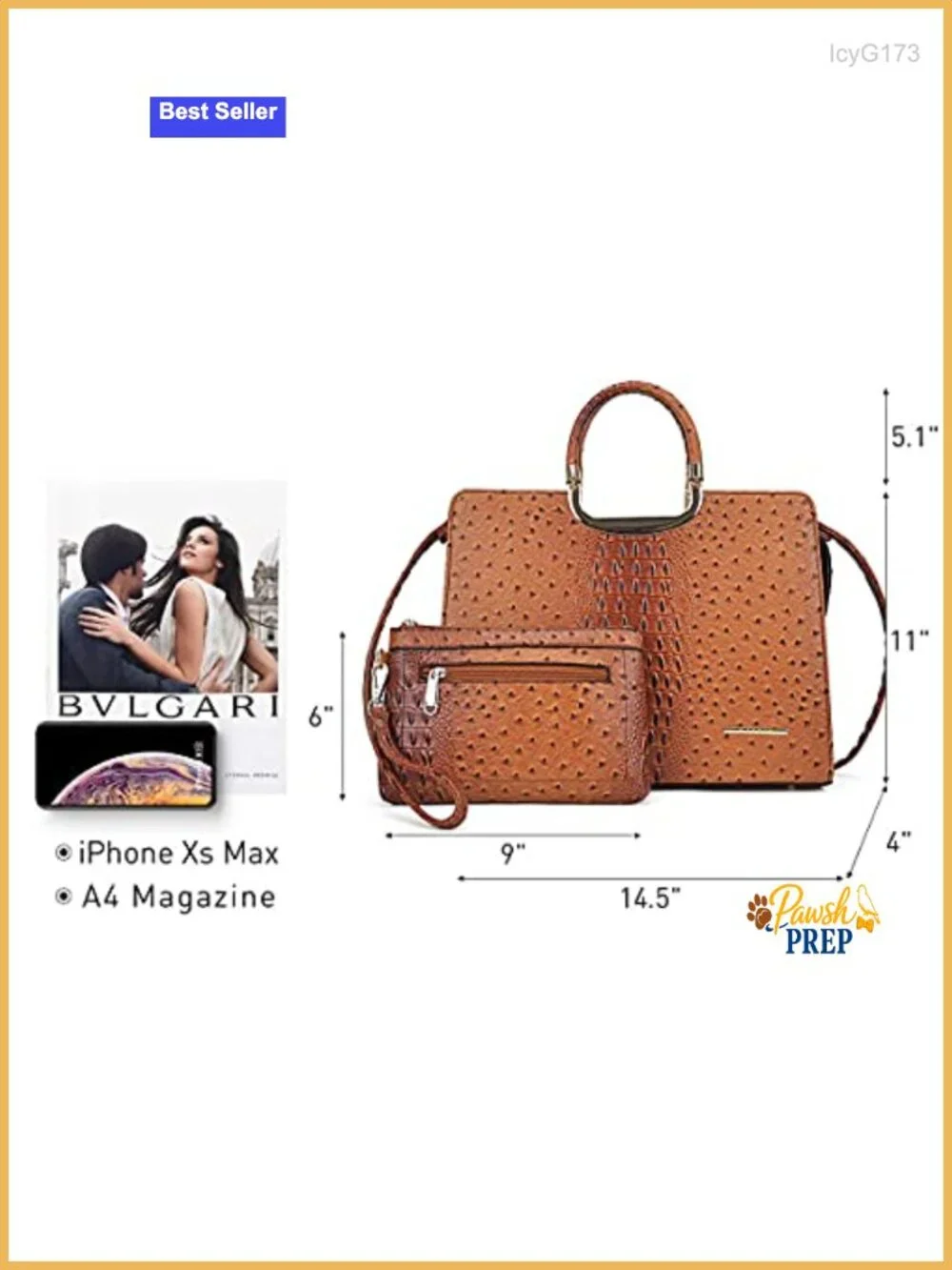 Vegan (PU) Ostrich Textured Leather Satchel Purse with Matching Wristlet and